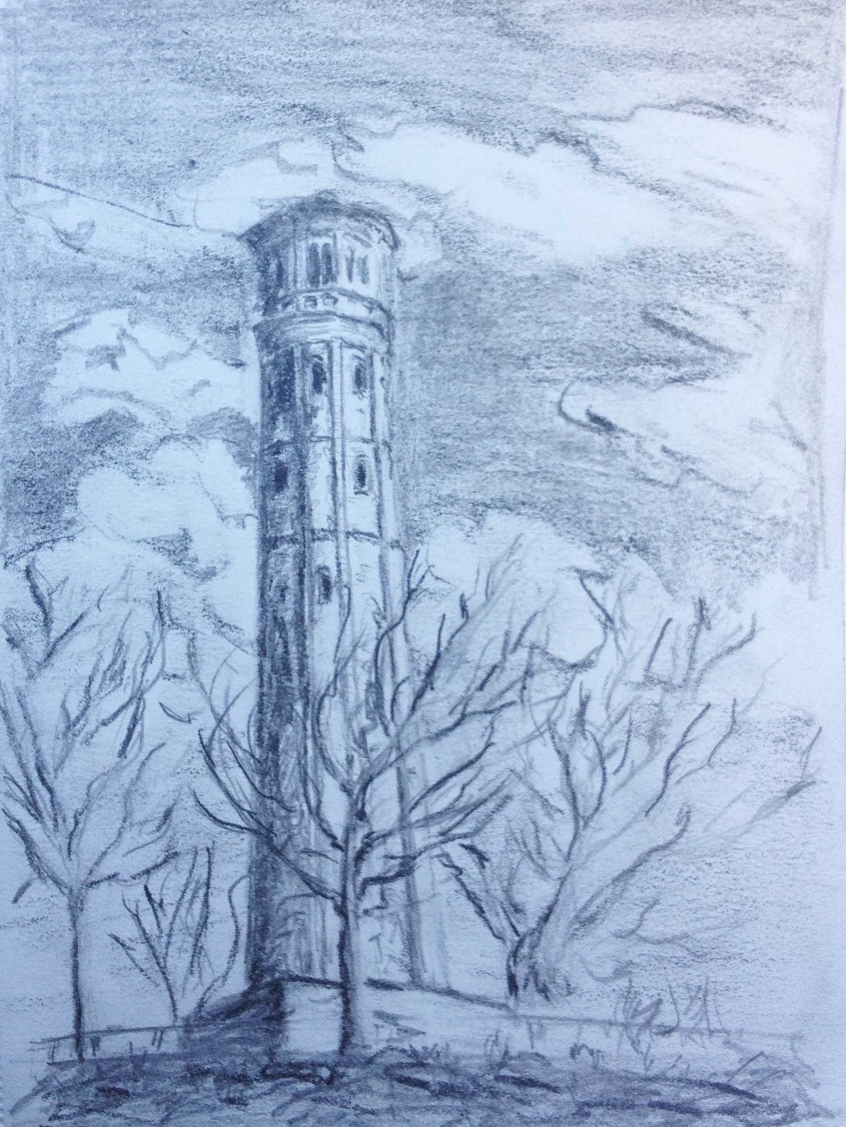 Am Wasserturm, Skizze A5, Bleistift, 15.02.2017