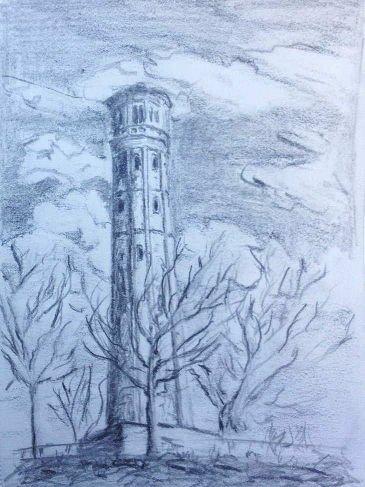 Am Wasserturm, Skizze A5, Bleistift, 15.02.2017