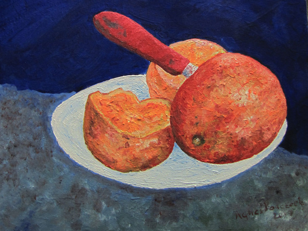 Orangen, Stillleben, Öl auf Acryl, 30*24 cm  Leinwand auf Keilrahmen