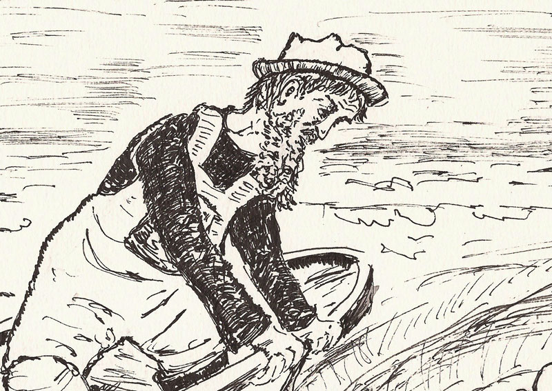 #INKTOBER2018 (11) und abc.etüden 41.42.18 –  Der alte Fischer auf dem&nbsp;Meer