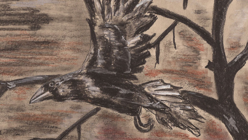 Abendzeichnung: Krähe