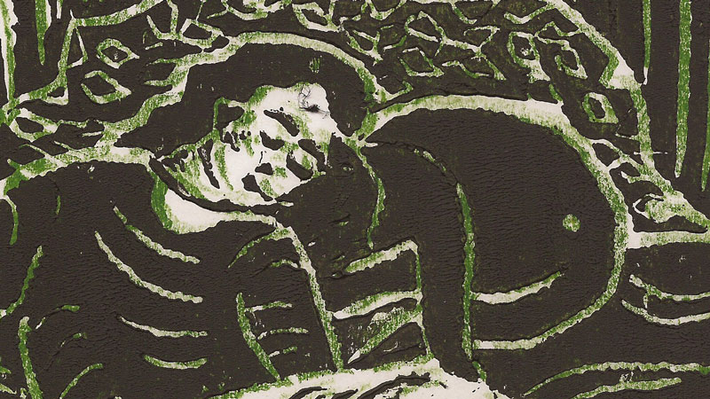 Linolschnitt. Kind und&nbsp;Katze