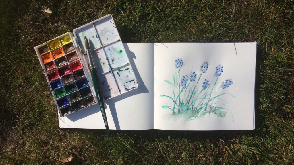 Gartenaquarelle im Skizzenbuch