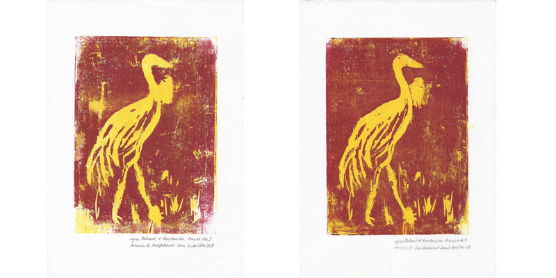 #1000Kraniche. Kranich 3 und 4&nbsp;(Holzschnitt)
