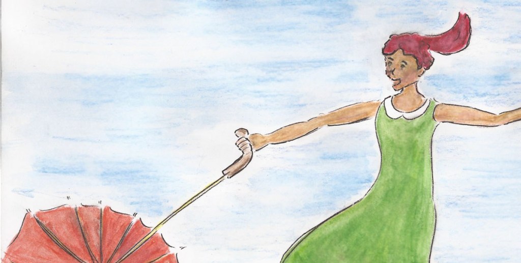 Buntstiftzeichnung. Regentanz für den neuen Monat