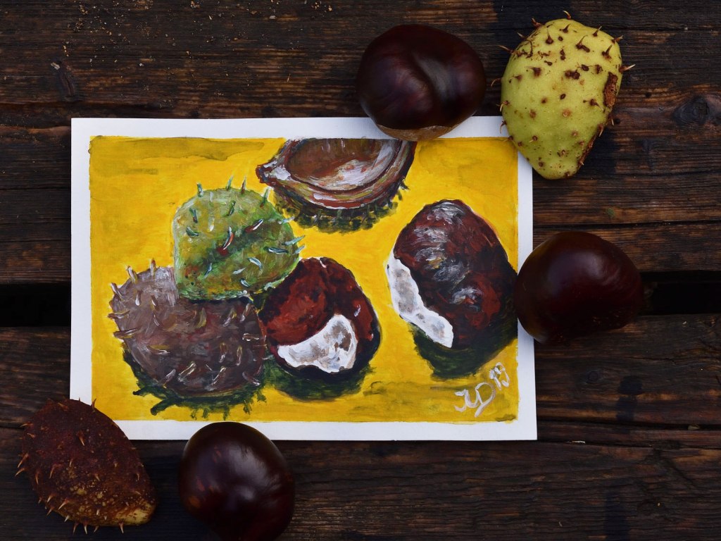 Kleines Stillleben. Kastanien