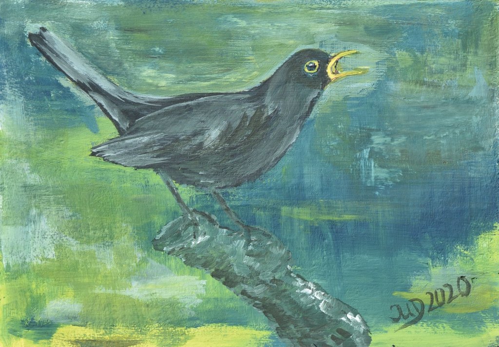 Kunst auf Zigarrenkistenbrettchen. Das Lied der&nbsp;Amsel