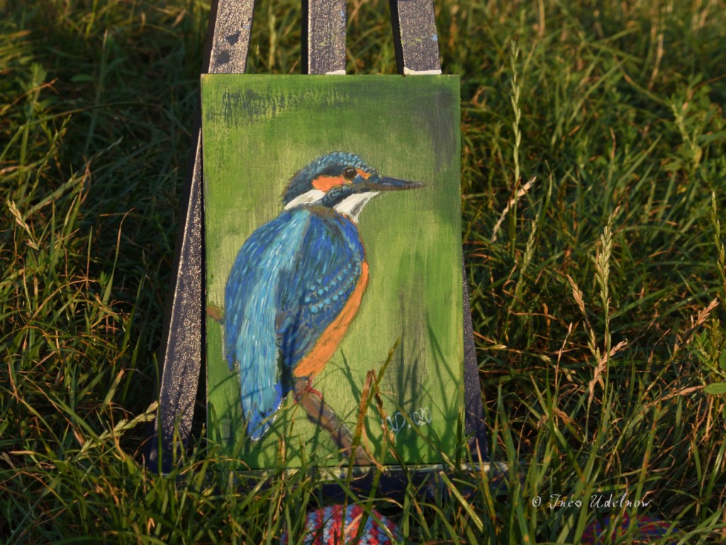 Kunst auf Zigarrenkistenbrettchen. Eisvogel