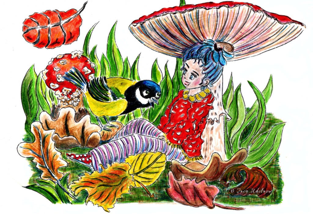 Buntstiftzeichnung. Koboldina im&nbsp;Herbstwald