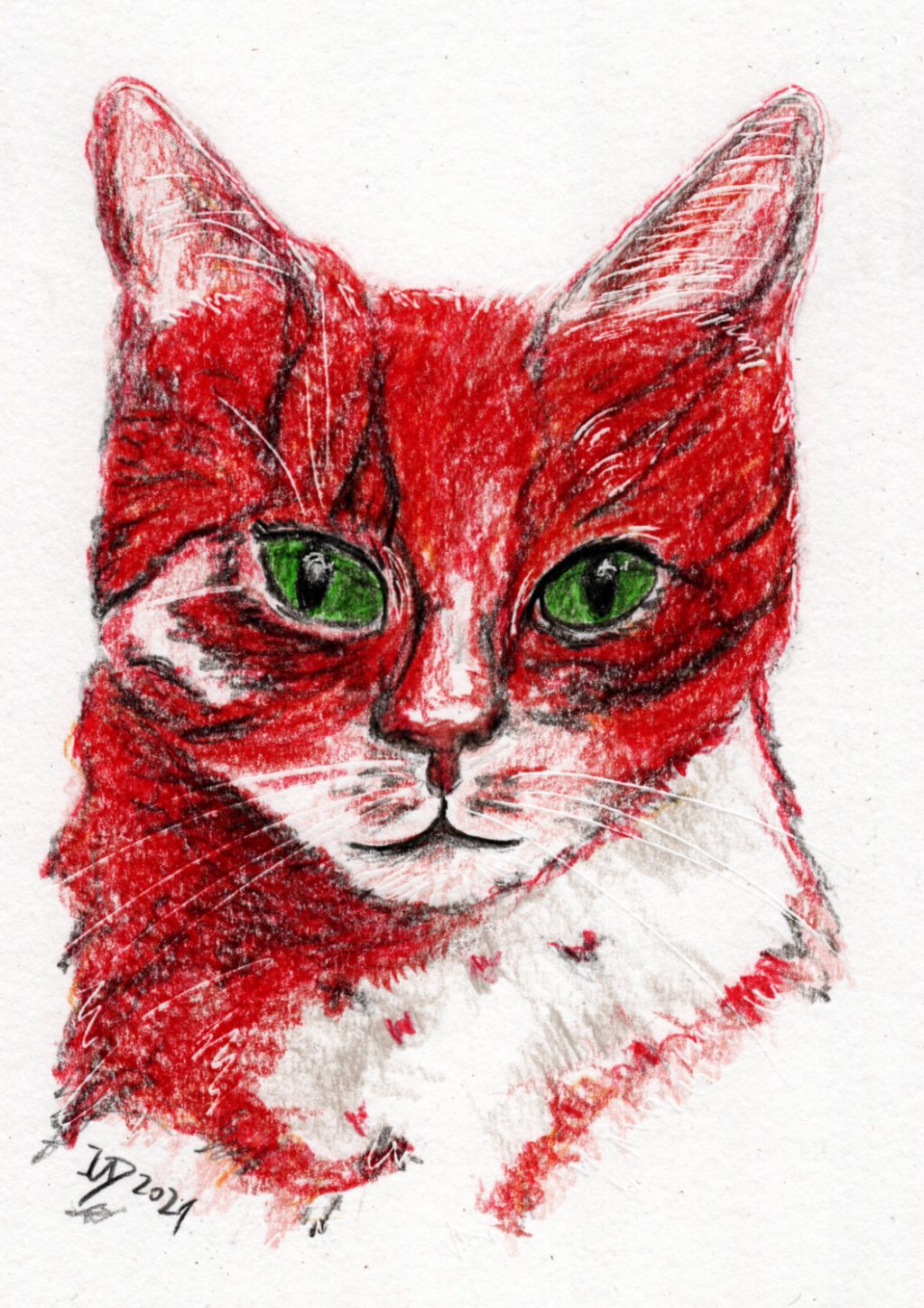 Inktober/aninktober2021, Tag 1. Buntstiftzeichnung Katze