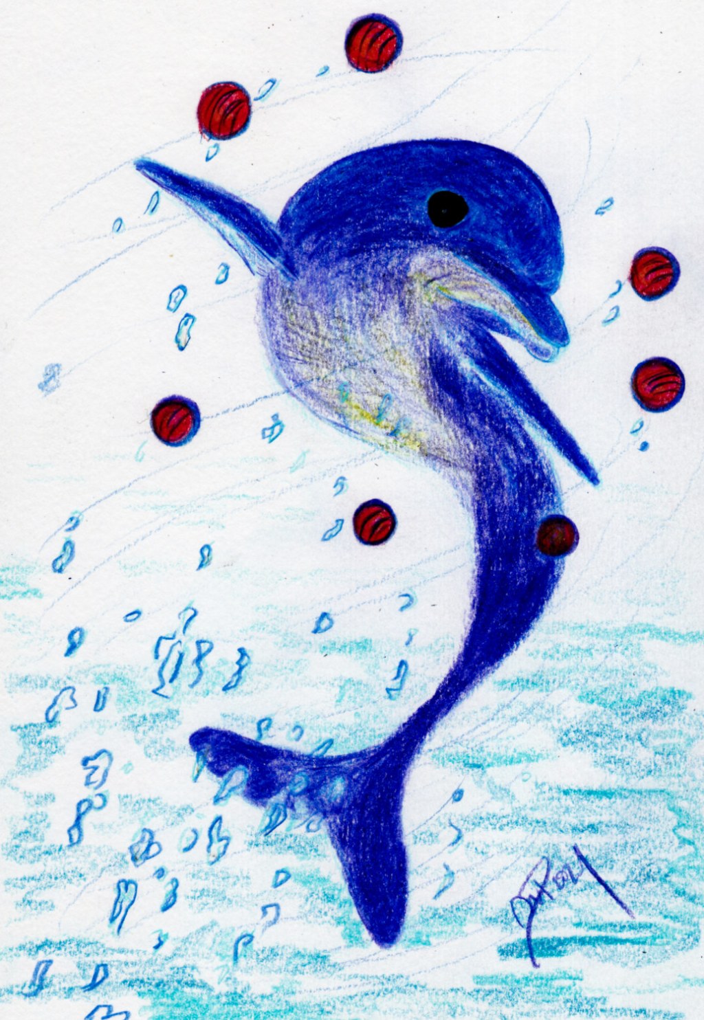 Inktober/aninktober2021, Tag 20. Buntstiftzeichnung DOLPHIN