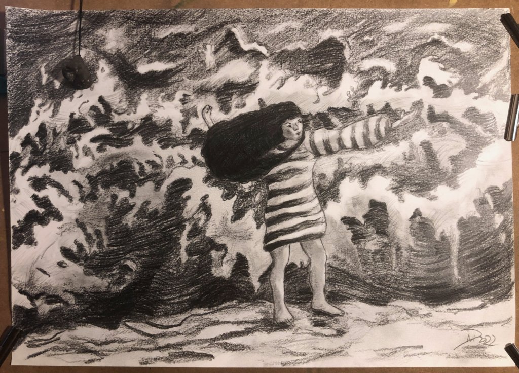 Bleistiftzeichnung. Die Kraft des&nbsp;Meeres