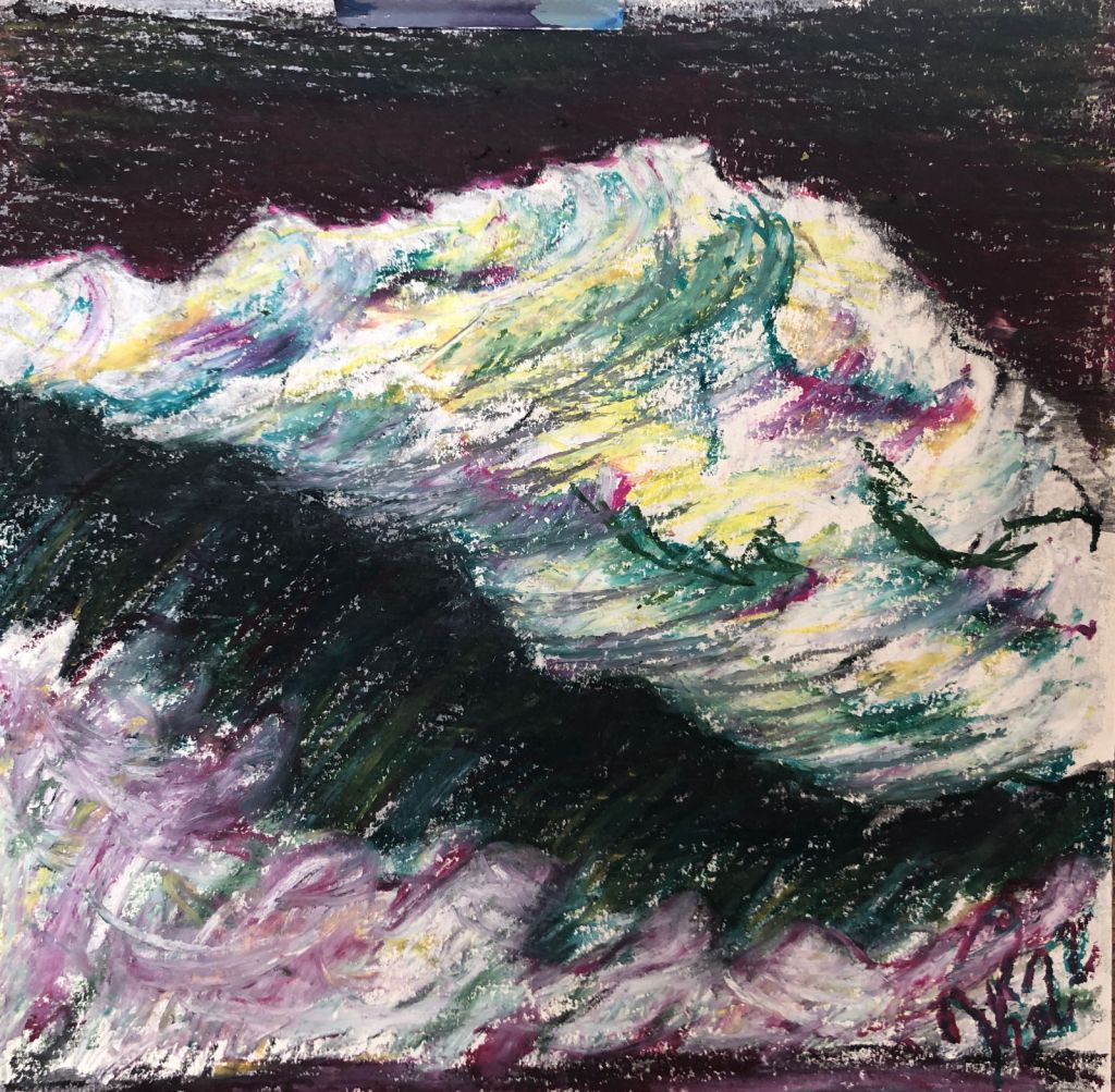 Ölpastellzeichnung. Die Kraft des&nbsp;Meeres
