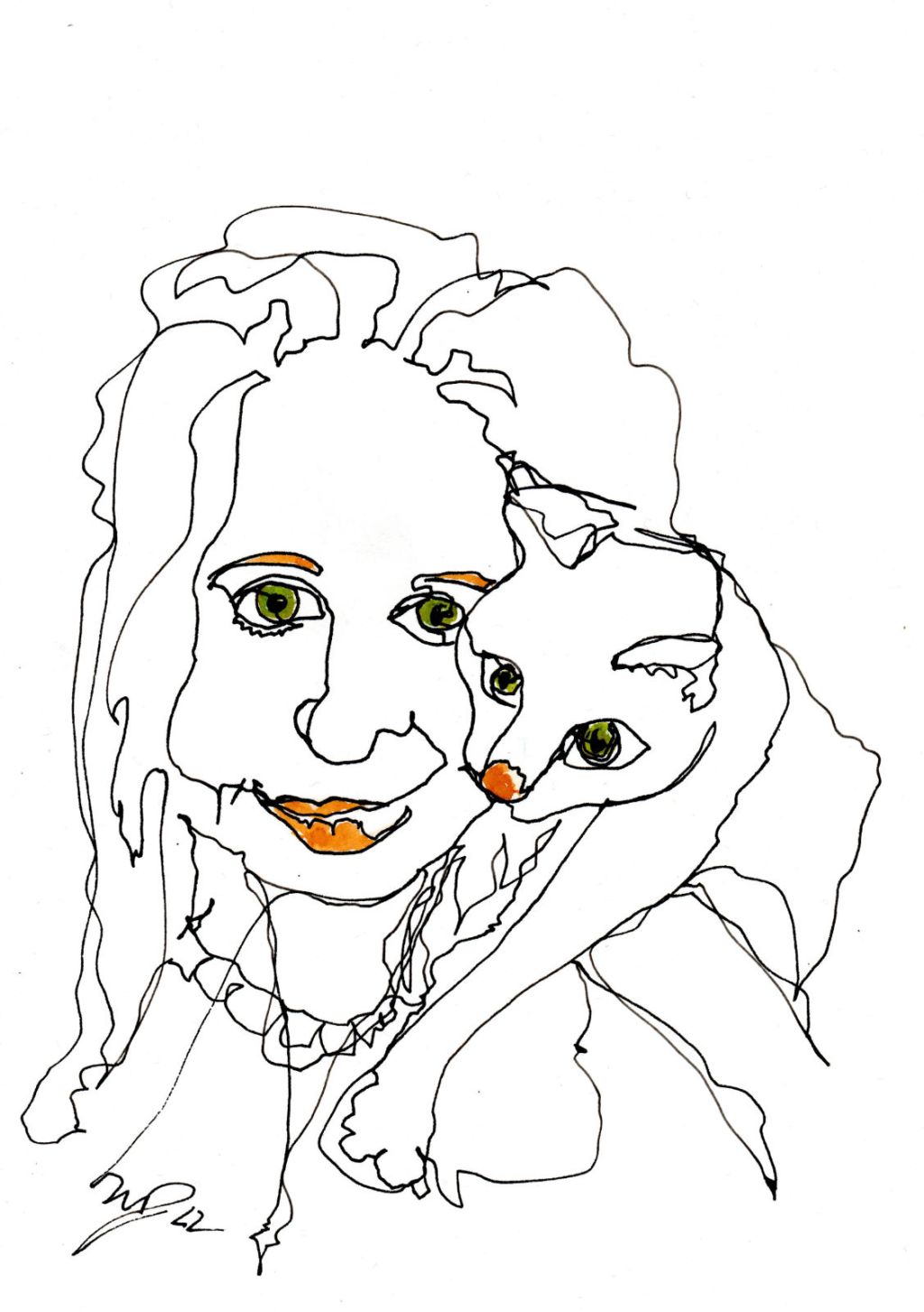 Einlinienzeichnung. Me and my cat