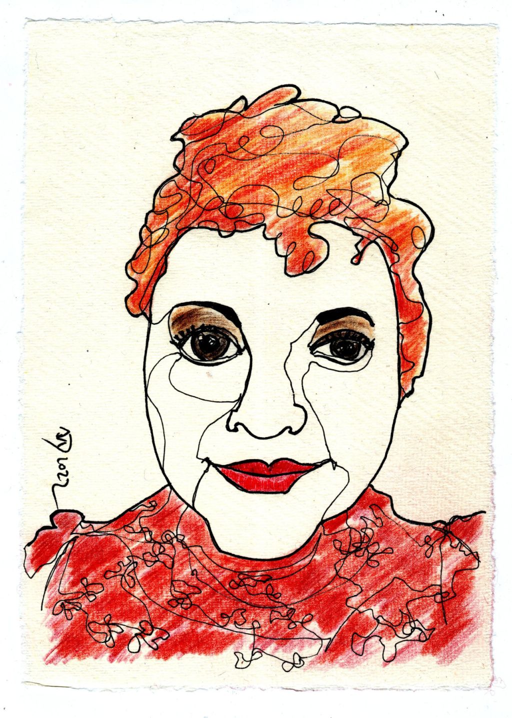 Einlinienportrait, mit Buntstiften