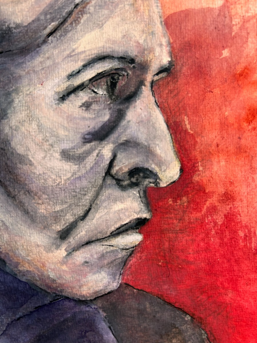 Selbstportrait im März 2025. Mixed Technik, 18.03.2025. Papier im A4-Format