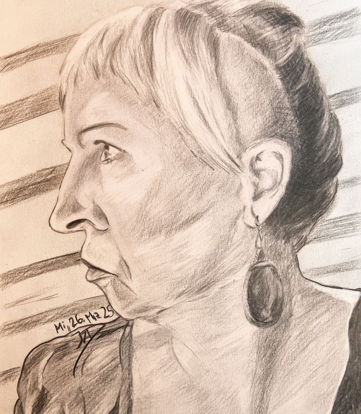 Selbstportraitzeichnung, mit Bleistift